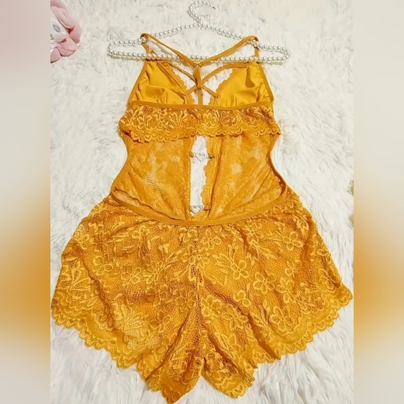 2/$50 Sheer Yellow Barbiecore Sexy Baddie Summer Lace Butterly Teddy M-(#1,417) - Picture 2 of 6